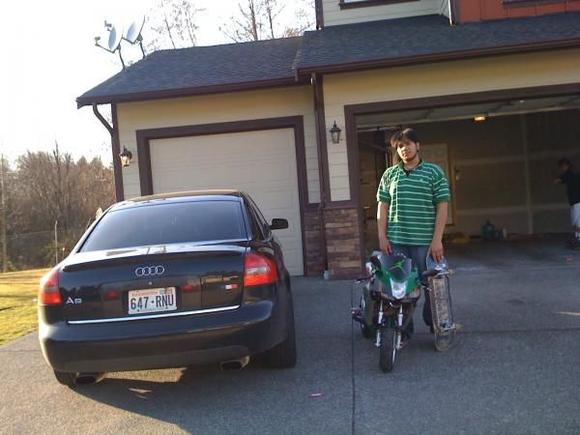 all 4 of my transportations my a6 ...my lil  110cc bike ...my bord n my legs..