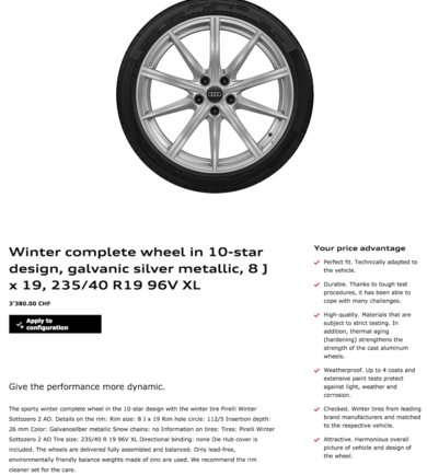 Audi B9 RS5 winter wheel set 19". Source: Audi.ch