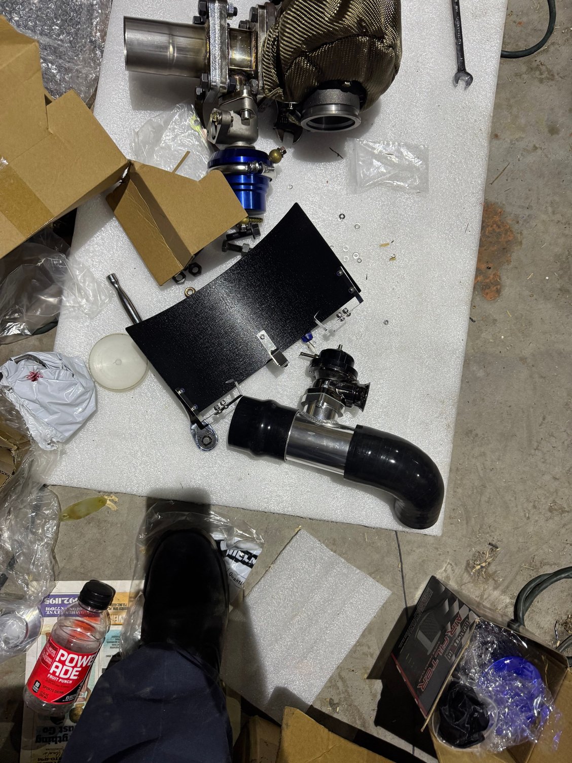 Heat shield and charge pipe with blow off valve. Bov