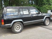 My dad ran off the road due to a diabetic emergency, bent the control arms, lower control arm bracket and trashed passenger front tire. I slapped an old tire I had laying around the shop just to get it here. I haven't had a chance to rack it and see what else is damaged underneath.