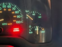 Reading just above operating temp. My oil pressure is reading zero because I pulled the sensor; hooked to a mechanical gauge temporarily. 