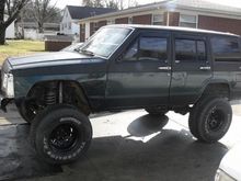 6 Inch Skyjacker Rubicon Lift, 15x12 Black Daytona Wheels, 32x11.5 A/T Tires, Purple Tinted Windows, Two-Tone Green And Black Paint, Tan Interior, Two Tweeters Beside The Bench Seats In Rear, Two Tweeters In Front On Windows, Two Front Door Speakers, Spare Wheel In Rear