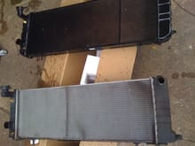Side by side comparison of the original and replacement CSF 3 row copper with brass tanks radiator.