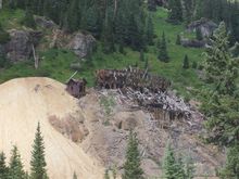 Atlas Stamp Mill N 37.97736 W 107.75903 south side of Yankee Boy Basin Road.