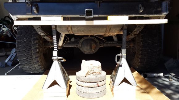 Removing the rear bumper to install the nutzerts. Did it by myself, but had to jack the bumper up with a hydraulic jack.