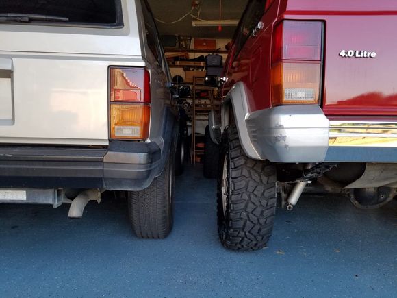 Comparison of a stock Jeep to my 3" lift.