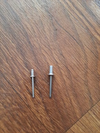 This is the size comparison to what the factory rivets were, and the size i drilled the parts out to. 