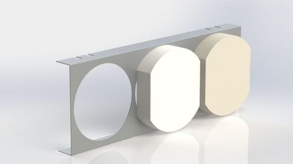 My design on my triple efan radiator shroud.
It will attach to the radiator via existing bolts on the top and isolator mounts on the bottom