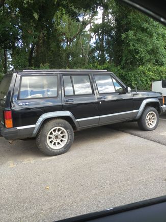 My dad ran off the road due to a diabetic emergency, bent the control arms, lower control arm bracket and trashed passenger front tire. I slapped an old tire I had laying around the shop just to get it here. I haven't had a chance to rack it and see what else is damaged underneath.