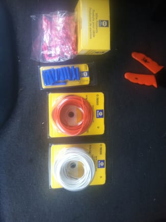 You'll need 18(white) and 14(orange) wire, as well as Butt connectors, Blue is size 16-14 and Red is size 18. As well as a good pare of wire cutters and pliers.