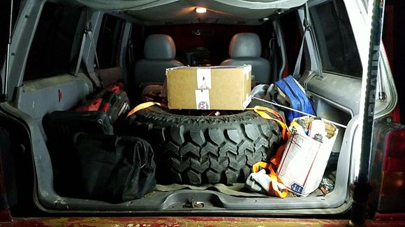Spare 35, spare shafts, spare water pump, fluids, tools, spare wheel bearing, spare ball joints and control arm bushings, and a spare D30 4.56 gears and install kit for when Brandon breaks his.