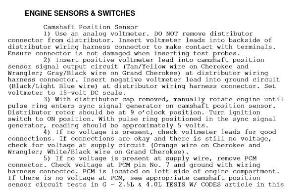 92 XJ camshaft position sensor problem - Jeep Cherokee Forum