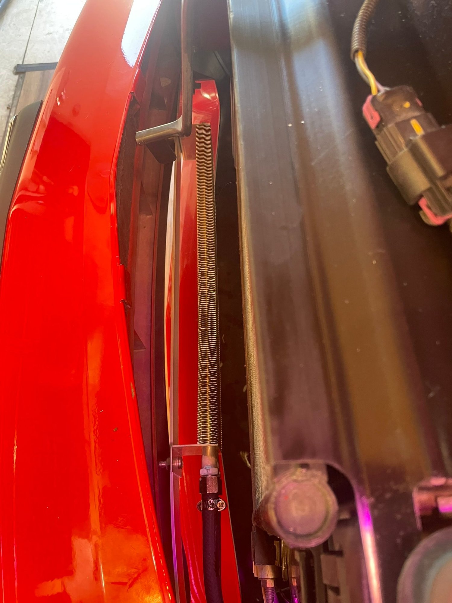This is the new cooler in place. Note how the hose clamps are staggered, they do no have to be doubled here.