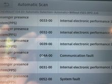 Just ran a scan on my 2011 LT and ended up with six error codes. They seem to be related to the passenger presence detection.   Does anyone know what the typical fix is?  Thanks. 

Fierojo