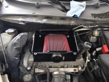 The box and air filter are in, attached to the engine and air intake hose.