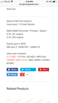 The cross reference I used before I ordered the new injectors.
It worked for my ride. I highly recommend to disconnect the negative battery cable at the battery when you change the injectors.