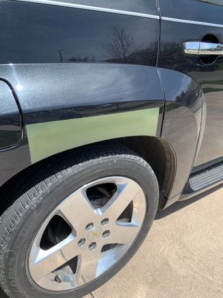 Just finished masking off the respray area, I sanded with 800 wet, sprayed a polymer primer, I’ll let that dry over the next week, then spray the colour coat! 