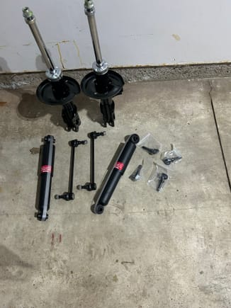 These were the parts to installed. All went pretty good until the left rear shock lower bolt broke. RA has them in stock and will be here Tuesday. Tomorrow I drill out and extract the bolt shank