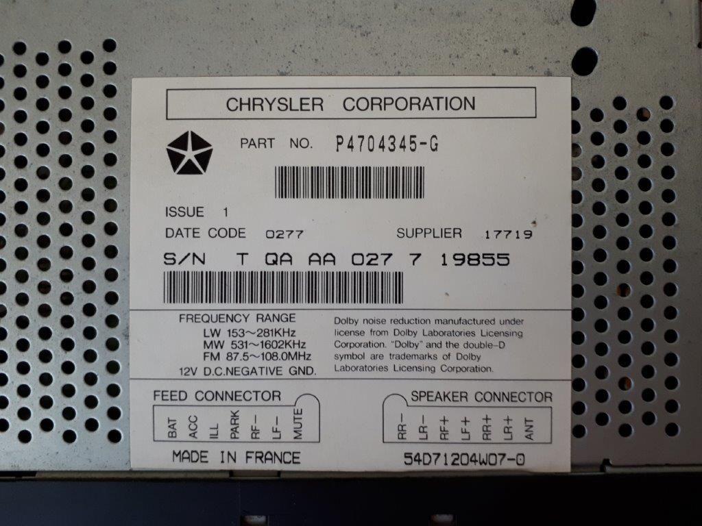 chrysler voyager radio code