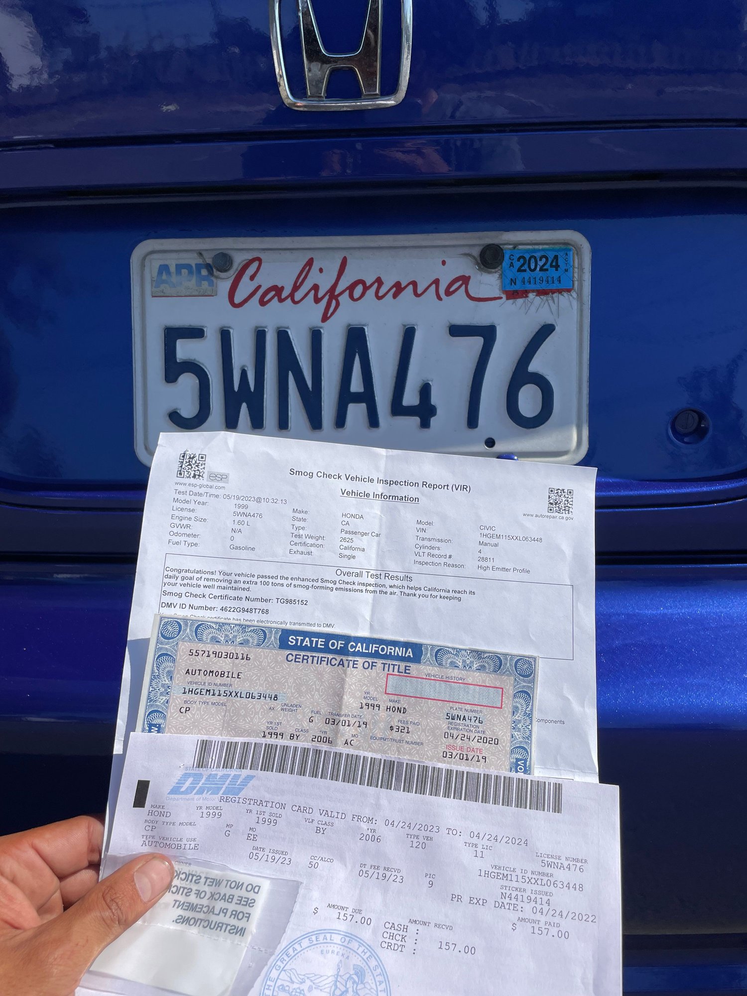 1999 Honda Civic - 1999 Honda Civic Si - New - VIN 1HGEM115XXL063448 - 214,000 Miles - 4 cyl - 2WD - Manual - Coupe - Blue - Modesto, CA 95351, United States