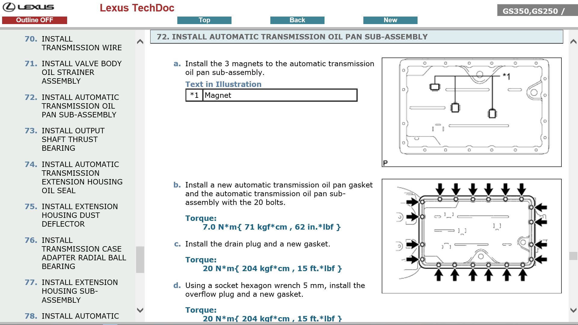 What is the proper torque for the 20 transmission pan bolts