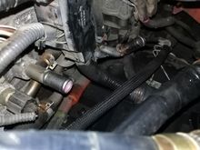 After draining all coolant and recycling same ,we have removed air box and carefully disconnect ed MAF sensor and vacuum line .now under air box you can see two hoses ,two river lines coming from heater core.So idea was to isolate ,bypass the rest of the cooling system and focused only on Heater Core.