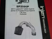 It is a very nicely packaged product, and made to fit the Prius' 1.8 L 2ZR-FXE I4 VVT-i (Atkinson cycle) engine.