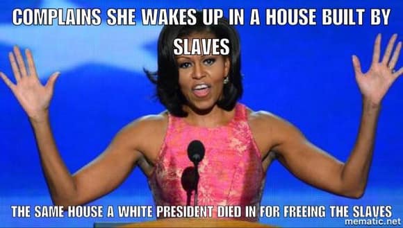 Slaves owned by Democrats ! 
Republicans did not own slaves !
Slaves freed by a republican president while he lived in that same house ! 
Killed for freeing the slaves by a democrat! 
Not to mention thousands and thousands of white men died freeing them slaves !
Shame on you Michelle Obama !
I hate racism of any kind ! 
That is just race baiting! 
This kind of stuff just divides America more ! 
And should not come from the First Lady !
