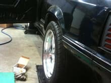 17x9.5&quot; Billet Street. Because of the SN95 rear a 7&quot; offset is required to allow the rims to fit.
