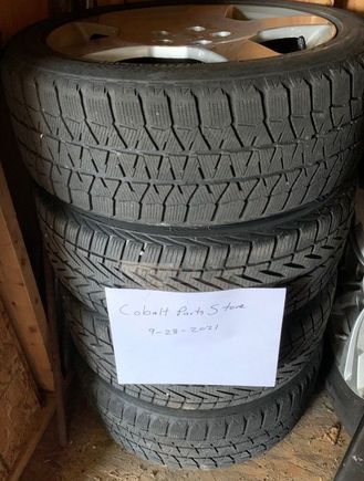 For sale 
Snow tires mounted on Cobalt 17" Wheels
205/50R17 Snow tires
2 - Vredestein
2 - Blizzak
Asking 50 each for local pick up only. msg me for details and pictures