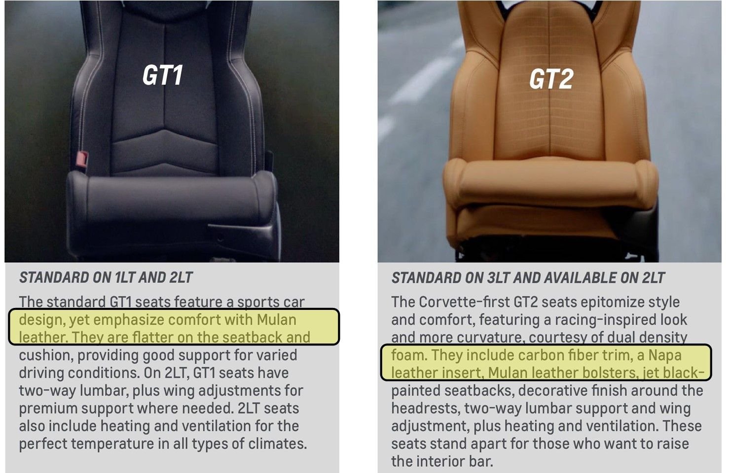 GT1 vs GT2 seats any REAL difference? CorvetteForum Chevrolet
