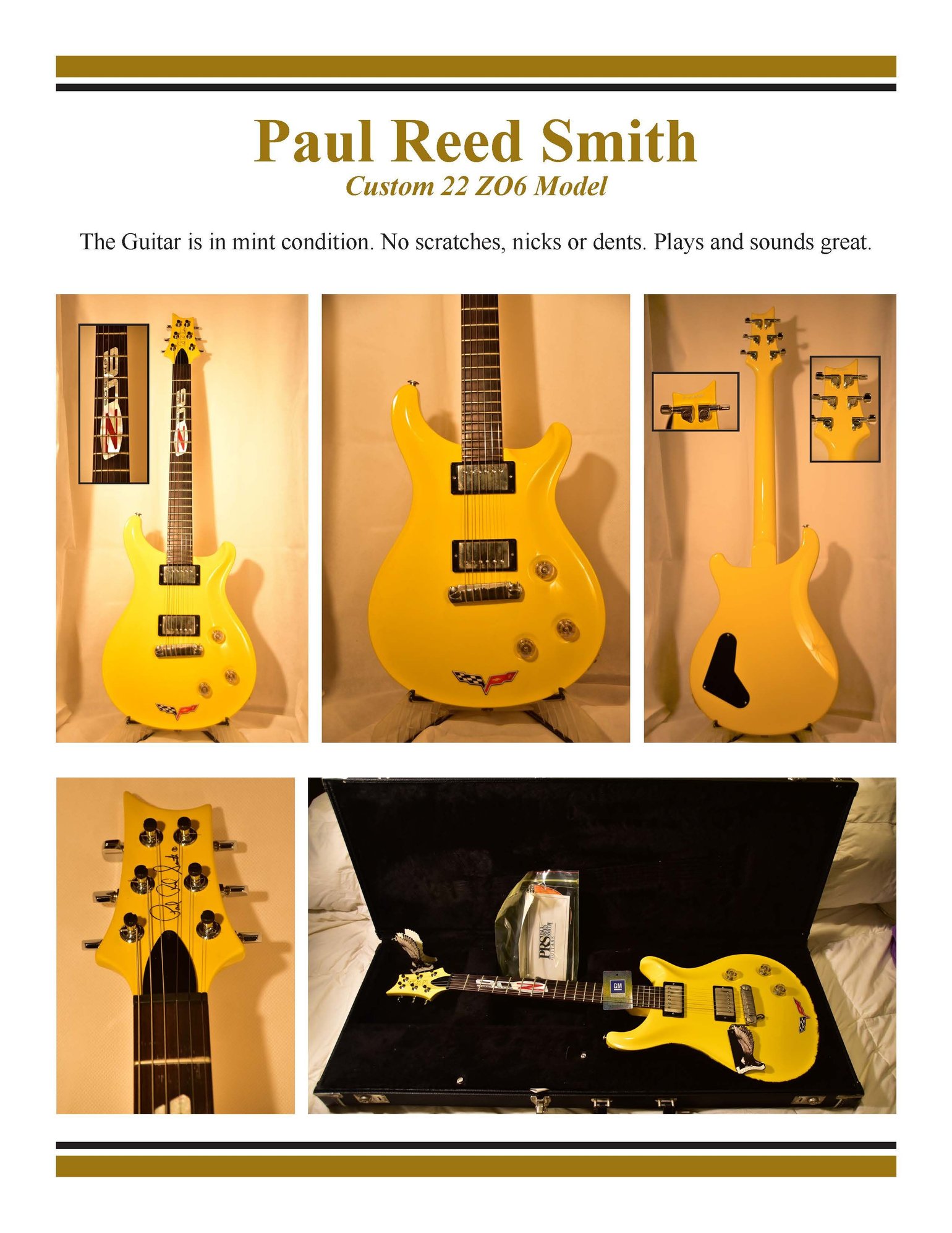 Z06 Guitar for sale PRS Yellow Z06 Custom 22 CorvetteForum