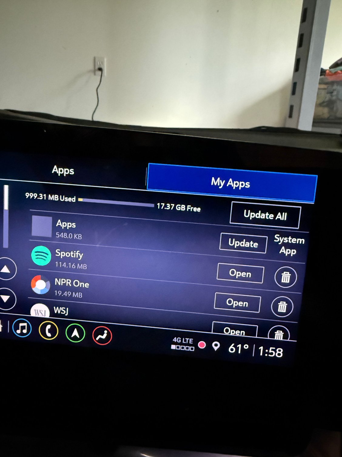 Here is where it sits. It will just never progress and then there was an error. I think because it�s not smart enough to close the apps app first to update itself. I�m sure the dealer will love this one. 
