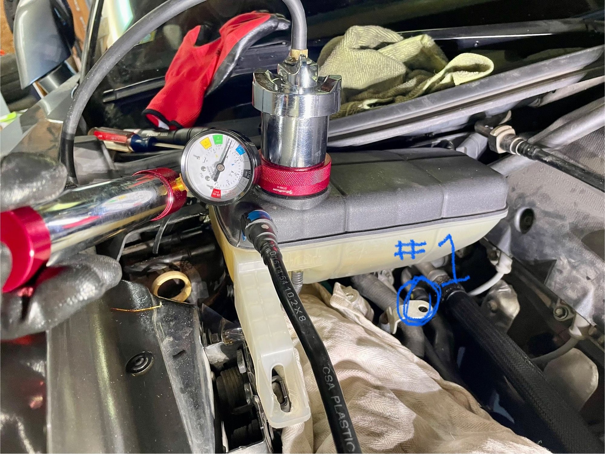 Testing after replacing o-ring.  Loaner from O�Reilly�s. 