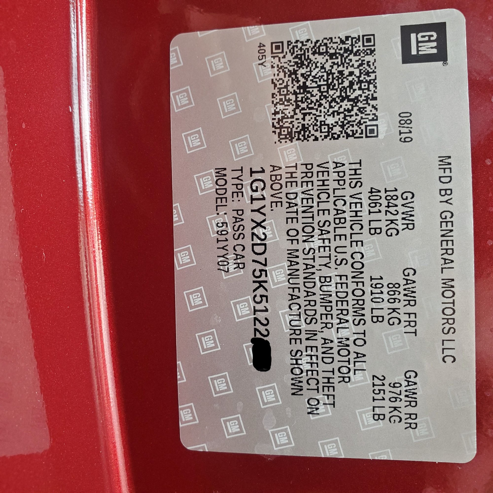 2019 Service parts sticker