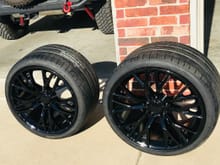 # 2 b-day present from my wife - Gloss black C7 Z06 replica wheels.  19x10 front & 20x12 rear with 285/30/19 & 335/25/20 Continental Extreme Contact Sport tires.
