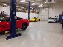 My velocity yellow Z06 in Katech's shop for cylinder head rework.