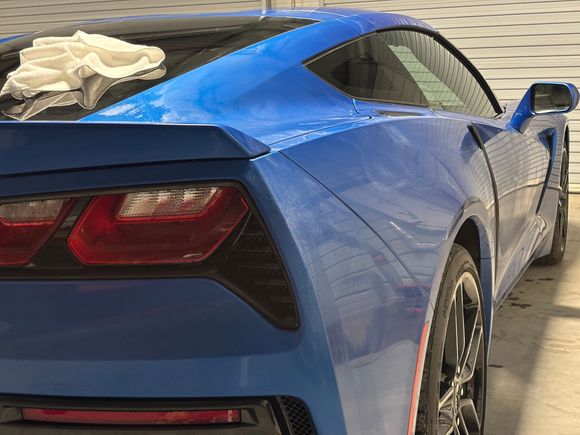 I took this photo an hour ago while waiting for the wax to dry. Probably not many Corvette owners photograph their car while it is covered with wax. 