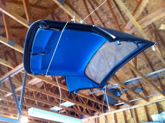 hard top hanging in the rafters - before pick up