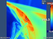 Idle of car in shade with the hood gasket removed to allow convection cooling, my suggestion in the summer.  Easy and effective.