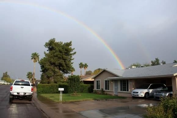 Rainbow over house &amp; cars   Copy