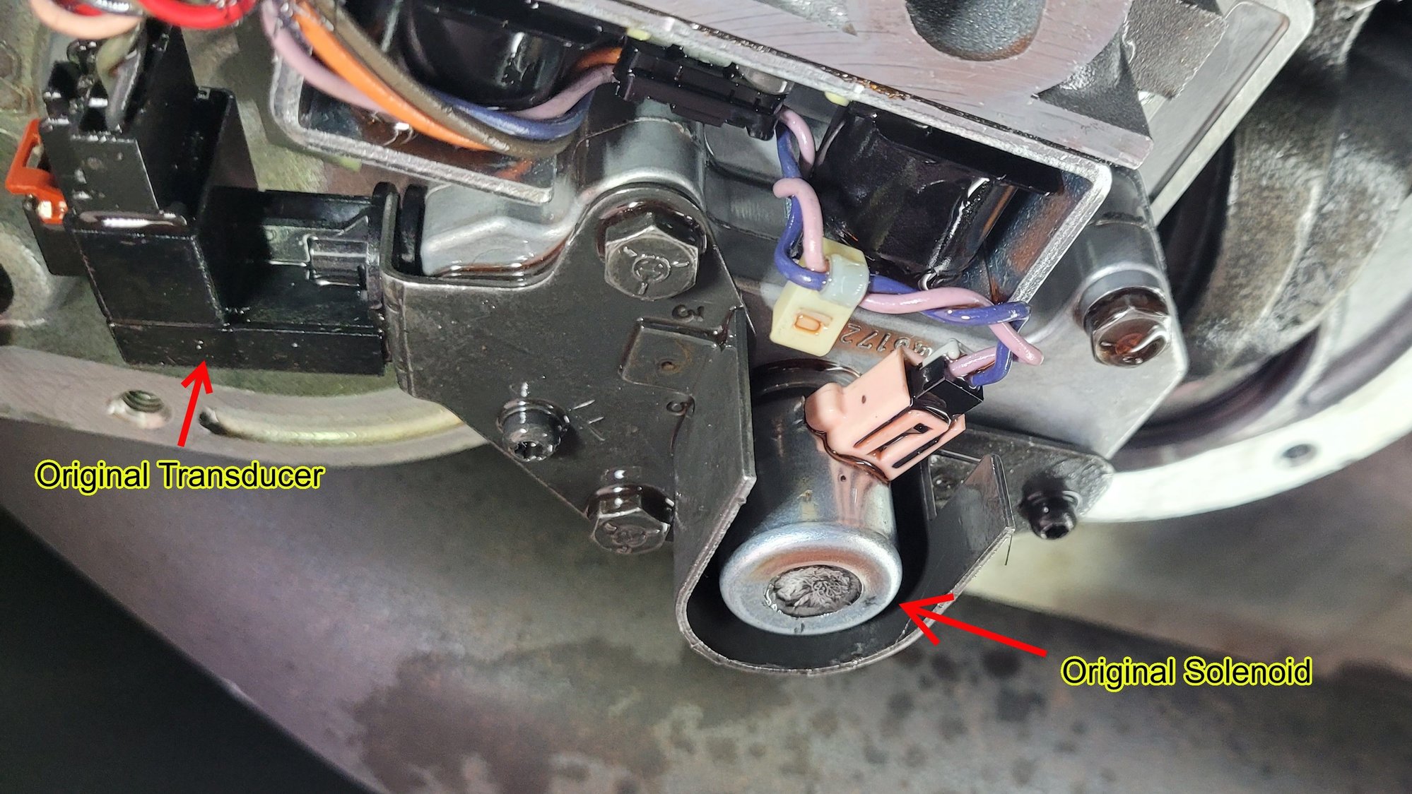 This is a photo of the original Transducer and Solenoid before upgrade