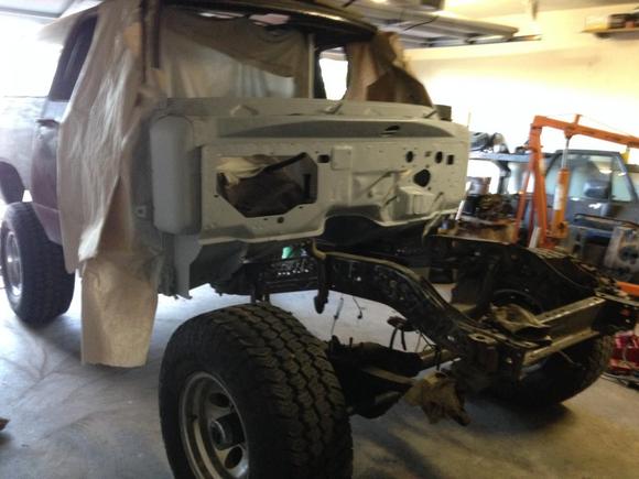 Getting the firewall ready so the 5.9 Cummins can go in.
