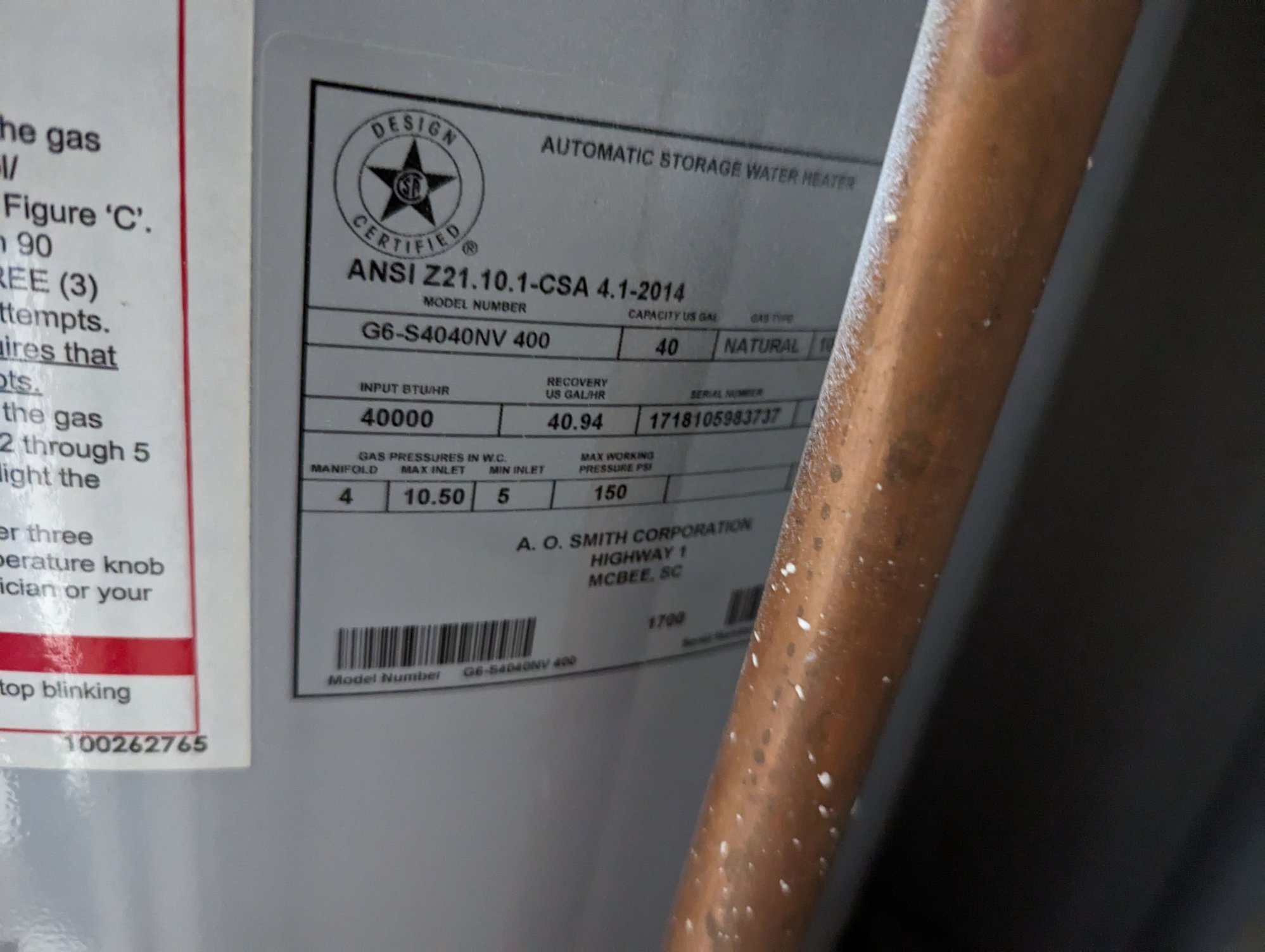 AO Signature gas water heater thermal switch keeps tripping