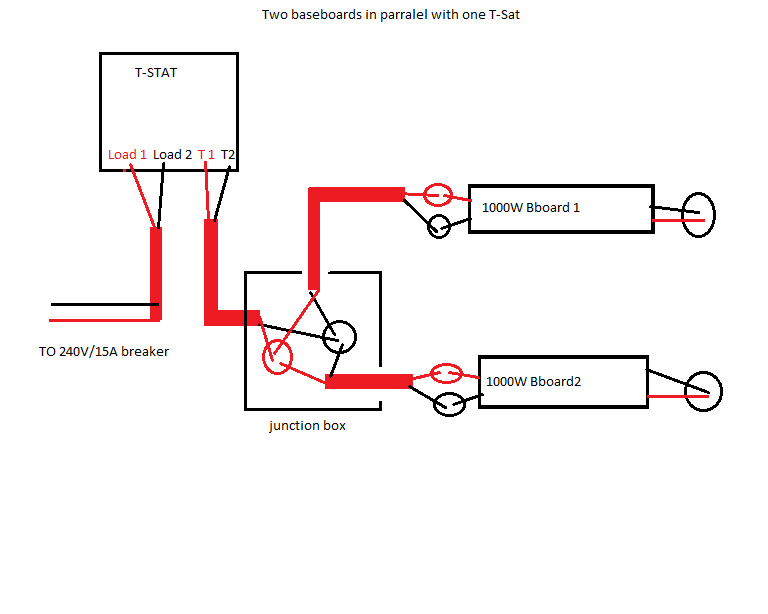 Help wiring two baseboards in parallel with one T-Stat - DoItYourself ...