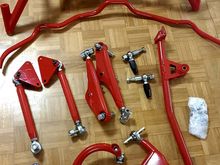 Evo 4-6 front subframe  with the midle part from evo 7-9 to fit transfer 7-9. Adjustable control arns and south,north pole bar,swaybar,tie rod end extended and rear upper control arms