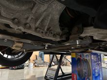 Spacers installed, brace barely clears downpipe