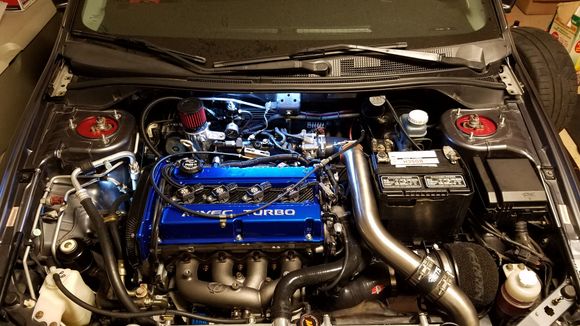 FP exhaust manifold installed, Intake, and UICP.  I had to remove the radiator to fit the manifold.  Easiest way to do it without breaking things.