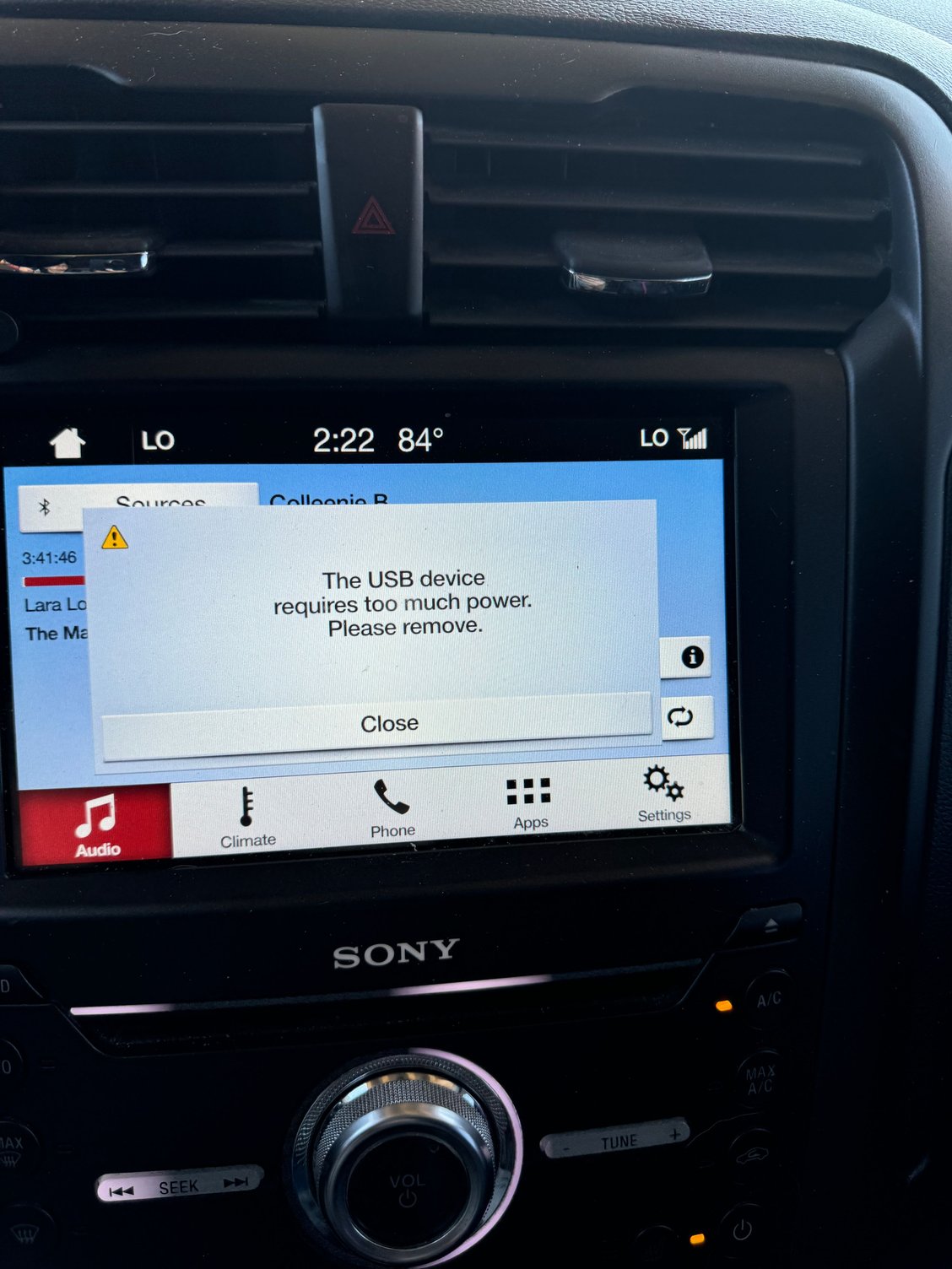 "The USB device requires too much power. Please remove." Page 4