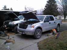 My truck getting brush guard and my cousins getting running boards
